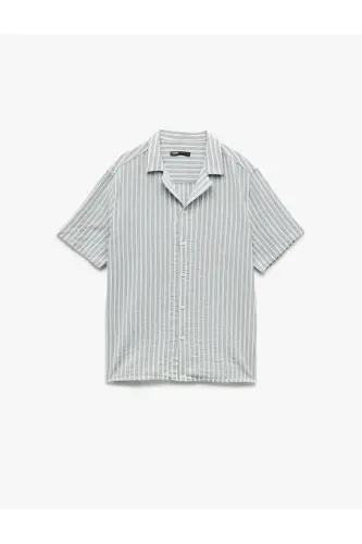 Paxtali Regular Fit Qisqa Yengli Ko'ylak Yoqali Chiziqli - 3