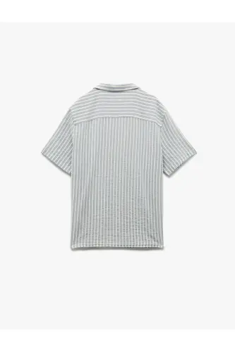 Paxtali Regular Fit Qisqa Yengli Ko'ylak Yoqali Chiziqli - 4
