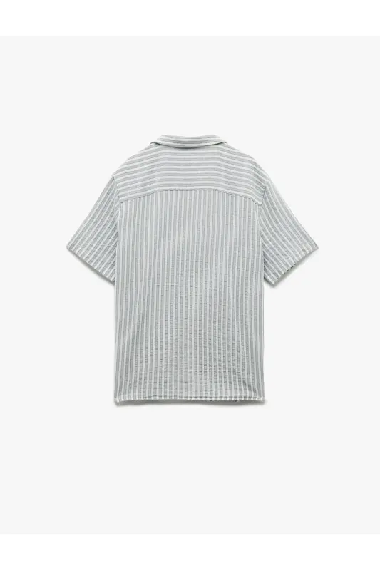 Paxtali Regular Fit Qisqa Yengli Ko'ylak Yoqali Chiziqli - 4