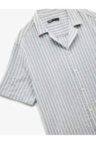 Paxtali Regular Fit Qisqa Yengli Ko'ylak Yoqali Chiziqli - 5