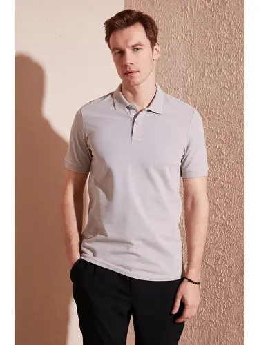 Paxtali Regular Fit tugmali polo yoqali futbolka 5902739-Kulrang - 1