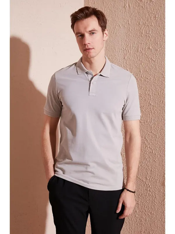 Paxtali Regular Fit tugmali polo yoqali futbolka 5902739-Kulrang - LC WAIKIKI