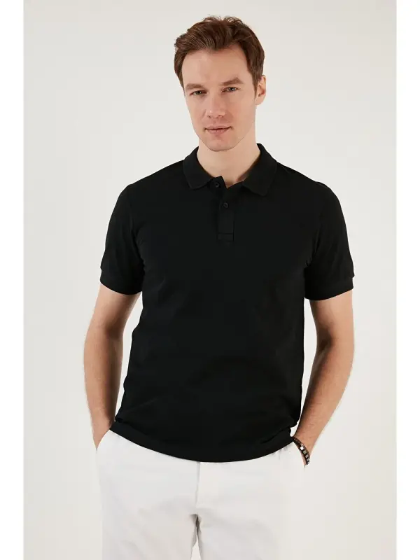 Paxtali Regular Fit tugmali polo yoqali futbolka 5902739-Qora - 4