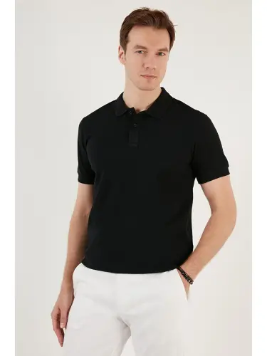 Paxtali Regular Fit tugmali polo yoqali futbolka 5902739-Qora - 5