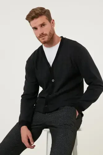 Paxtali Regular Fit tugmali V yoqali kardigan erkaklar kardigani 456205-ANTRASIT - 1