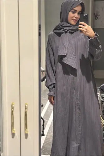 Paxtali, sifatli, yengil va yumshoq matodan, bir qismli, qulay, sumkali namoz libosi - kulrang - 2