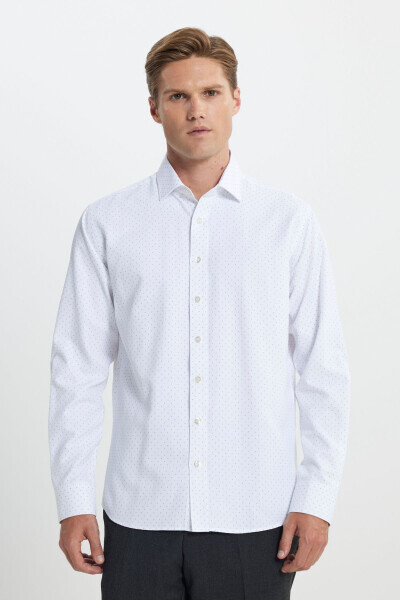 Paxtali Slim Fit Tor ko'rinishdagi klassik yoqali armürli ko'ylak - 4
