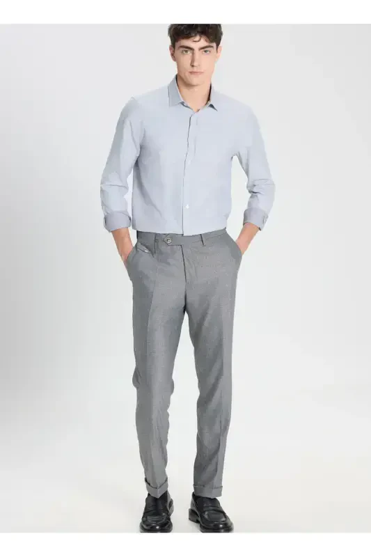 Paxtali Slim Fit Tor Ko'rinishli Klassik Yoqali Armürli Ko'ylak - 2