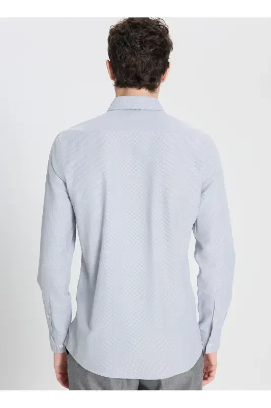 Paxtali Slim Fit Tor Ko'rinishli Klassik Yoqali Armürli Ko'ylak - 5