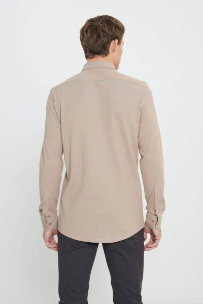 Paxtali Slim Fit tor qismli tugmali yoqali ko'ylak - 5