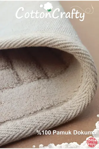Paxtali To'qima Suv Yutuvchi Vanna Gilamchasi To'plami, Vanna Gilami Vera 2 Li To'plam 60x100 - 60x50 KREM - Krem - 5