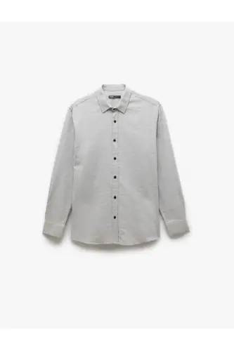 Paxtali tugmali regular fit armürli uzun qisma ko'ylak - 3