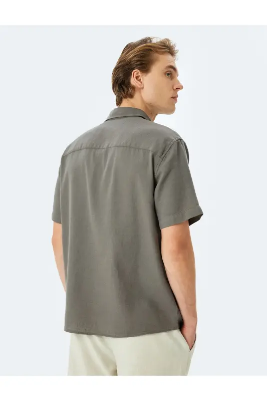 Paxtali tugmali regular fit qisqa yengli ko'ylak-Antr - 4