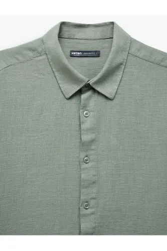 Paxtali tugmali regular fit qisqa yengli ko'ylak - Ochiq - 5