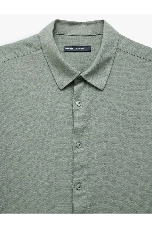 Paxtali tugmali regular fit qisqa yengli ko'ylak - Ochiq - 5