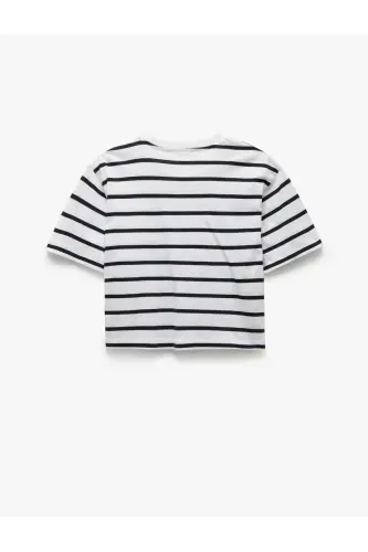 Paxtali Velosiped Yoqali Qisqa Yengli Chiziqli Futbolka-Be - 4