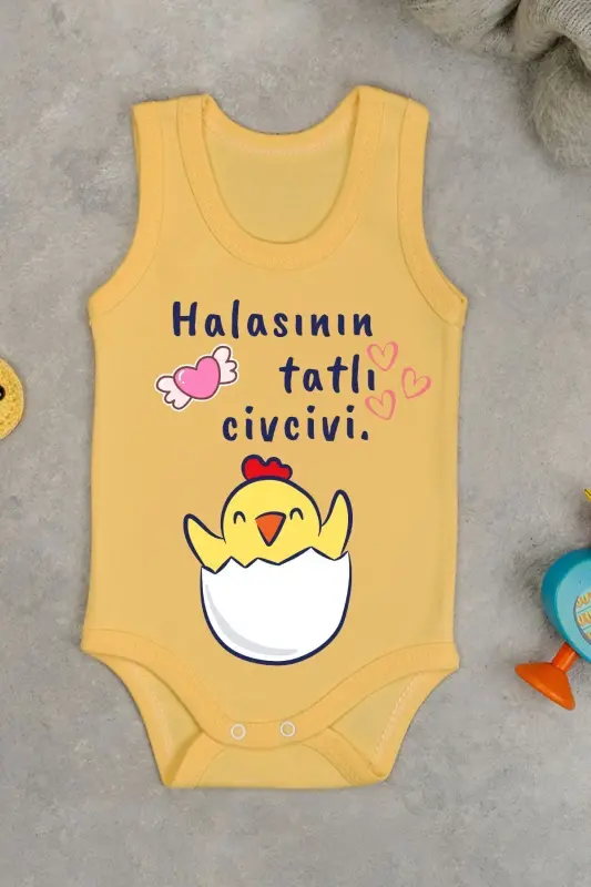 Paxtali xolasining shirin jo'jasi bosilgan chitirli body kombinezon-sariq - 1