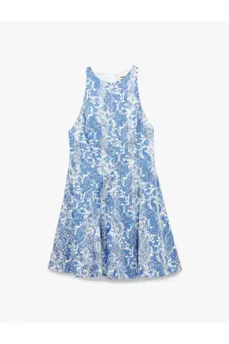 Paxtali Yengsiz Velosiped Yoqali A Kesimli Mini Gullu Ko'ylak - 3