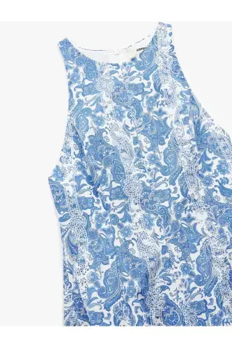 Paxtali Yengsiz Velosiped Yoqali A Kesimli Mini Gullu Ko'ylak - 5