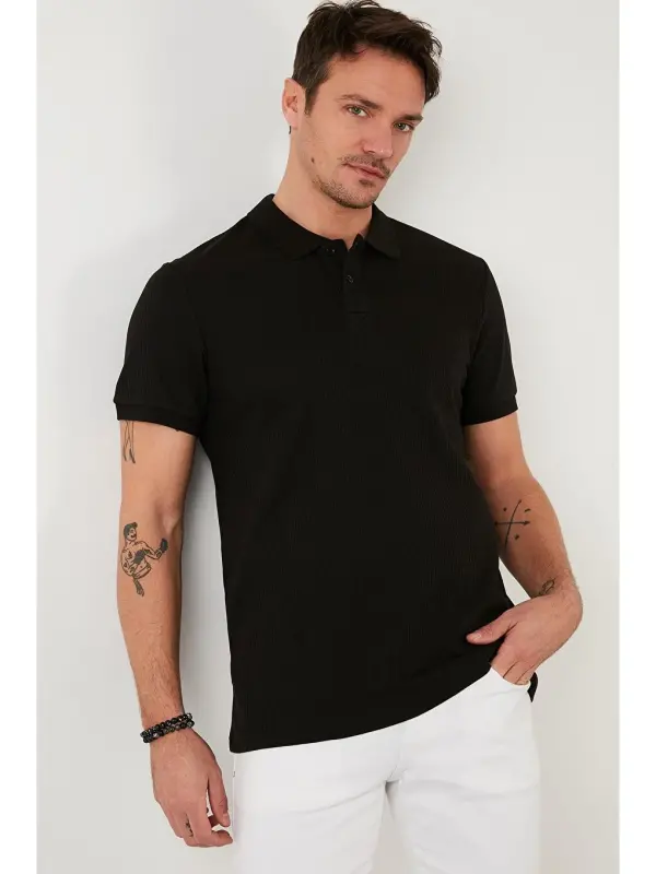 Paxtalik Slim Fit tugmachali polo ko'ylak 5902281-Qora - 3
