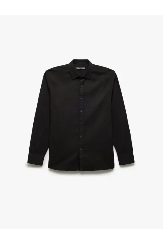 Paxtalik Slim Fit uzun yengli italyan yoqali ko'ylak-Si - KOTON