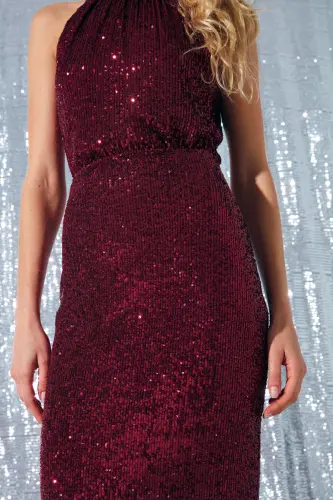 Payet Detaylı Kalem Etek - Bordo-BORDO - 6