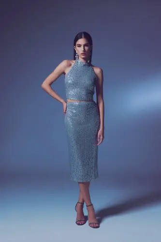 Payet Detaylı Kalem Etek - Gümüş-GÜMÜŞ 