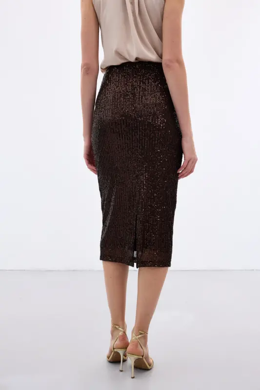 Payet Detaylı Kalem Etek - Kahve-Kahve - 6