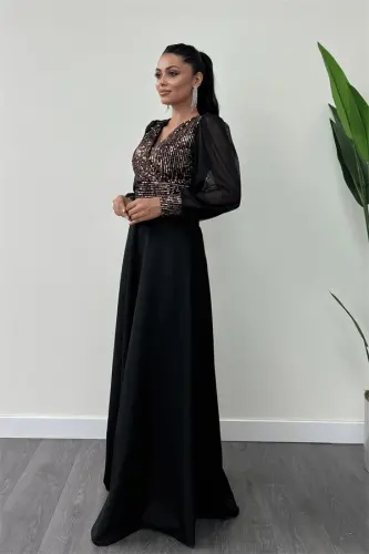 Payet matoli qo'llari tul abiye ko'ylak - GOLD - 4