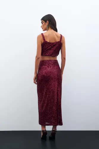 Payetli Crop Bluz - Bordo - BORDO - 8