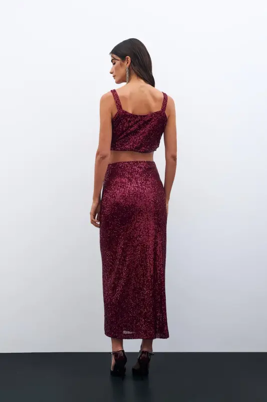 Payetli Crop Bluz - Bordo - BORDO - 8