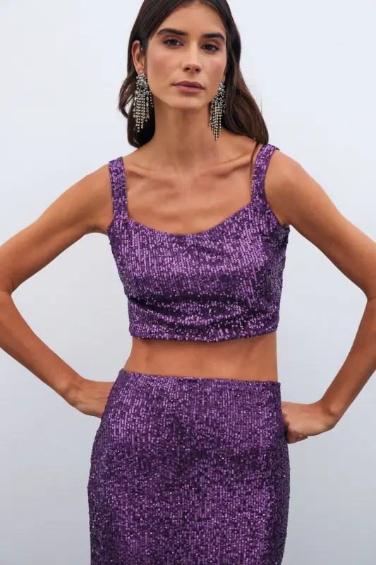 Payetli Crop Bluz - Mor - MOR - 2