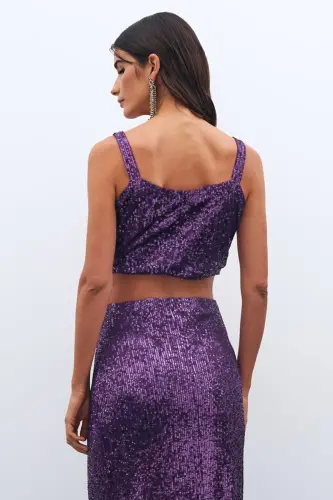 Payetli Crop Bluz - Mor - MOR - 6