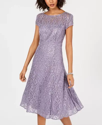 Payetli Dantel Midi Elbiseler-Gizemli Funda - SL FASHIONS (1)