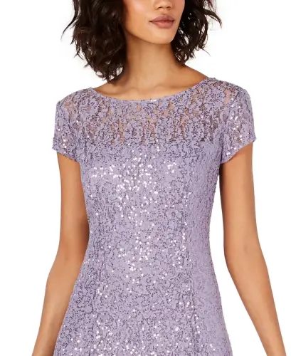 Sequined Lace Midi Dresses-Mystic Heather - 3