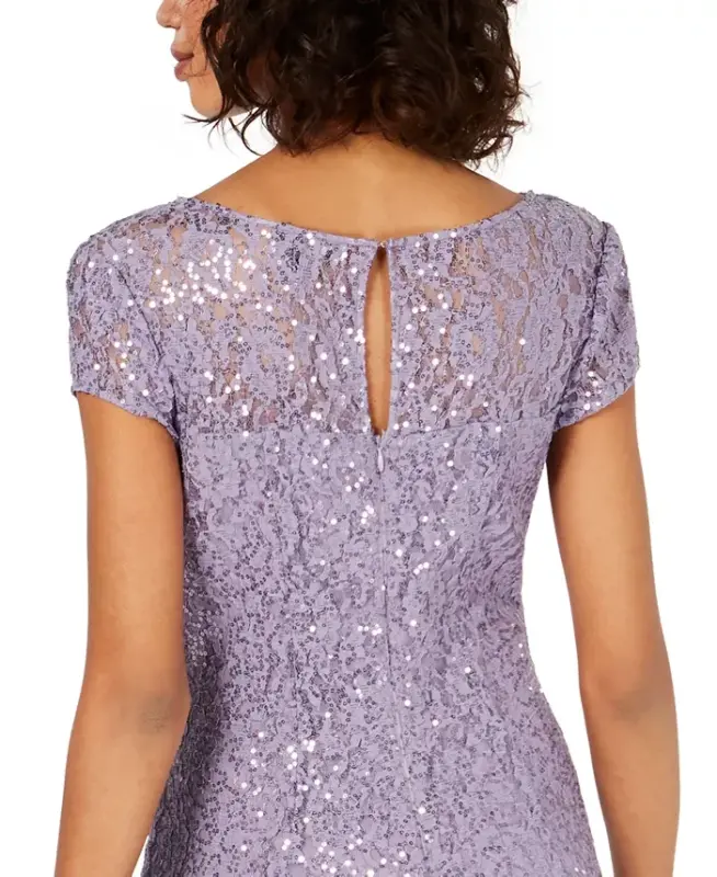 Sequined Lace Midi Dresses-Mystic Heather - 4