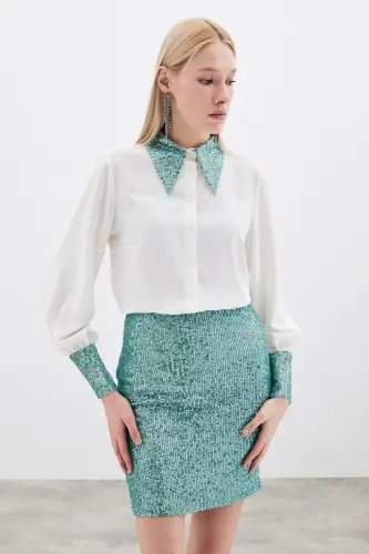 Payetli Mini Yubka - Mint-MINT - SATEEN (1)