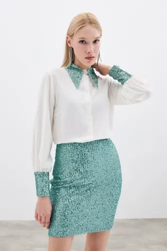 Payetli Mini Yubka - Mint-MINT - 3