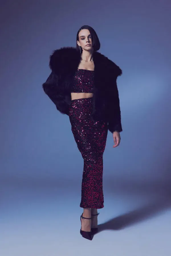 Payetli Qalam Yubka - BORDO - 2