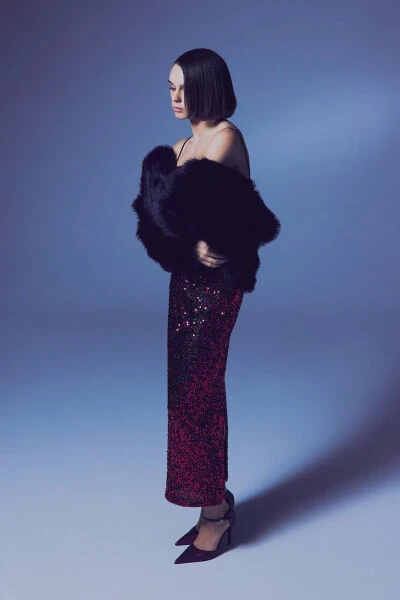 Payetli Qalam Yubka - BORDO - 7