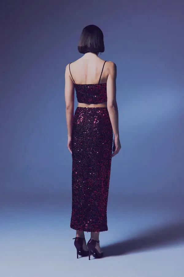 Payetli Qalam Yubka - BORDO - 8