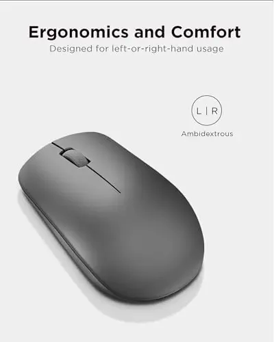 Lenovo 530 Full Size Wireless Computer Mouse for PC, Laptop, Computer with Windows - 2.4 GHz Nano USB Receiver - Ambidextrous Design - 12 Months Battery Life - Graphite Grey - 4