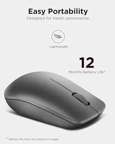 Lenovo 530 Full Size Wireless Computer Mouse for PC, Laptop, Computer with Windows - 2.4 GHz Nano USB Receiver - Ambidextrous Design - 12 Months Battery Life - Graphite Grey - 5