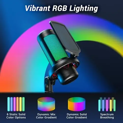 TONOR Gaming Microphone Set with Boom Arm, Vocal Condenser Microphone for PC with Stand, USB Mic with controllable RGB Light, One Tap Mute, Volume Control, for Discord, Twitch Streaming, TC310+ - 3