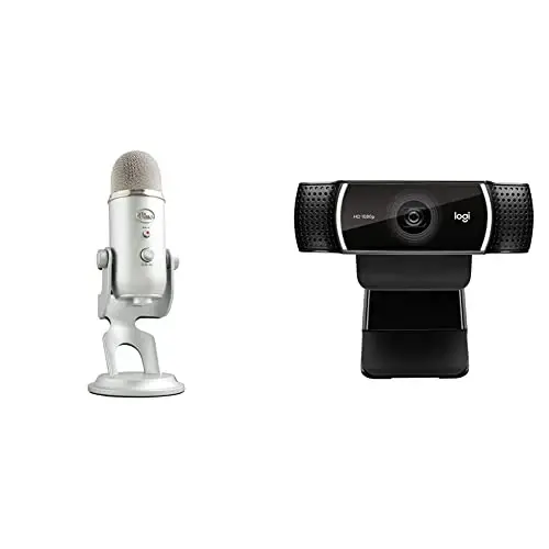 Blue Yeti USB Microphone for PC, Mac, Gaming, Recording, Streaming, Podcasting, Studio and Computer Condenser Mic + Logitech C922x Pro Stream Webcam - Silver - 1