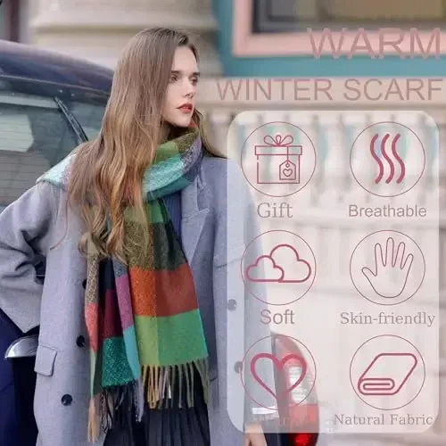 PCIQUTE Ayollar uzun katakli adyol sharf katta hajmli qishki kuzgi issiq katta tartan sharflar ro'mol ayollar uchun sovg'alar - 5