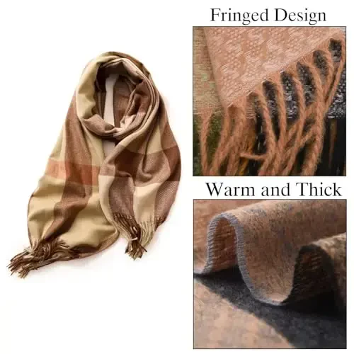 PCIQUTE Women's Long Plaid Blanket Scarf Chunky Oversized Winter Fall Warm Big Tartan Scarves Wrap Shawl Ladies Gifts - 4