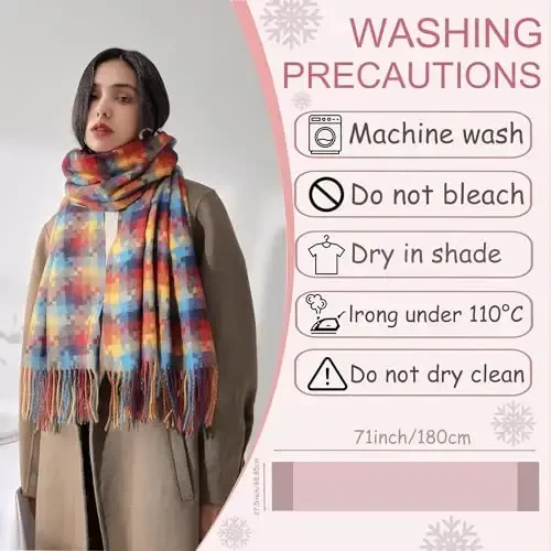 PCIQUTE Women's Faux CasModazoneere Plaid Scarf - Ultra Soft, Warm Winter Wrap with Classic Checkered for Ideal Christmas Gift - 2