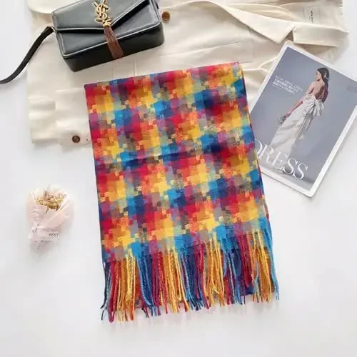 PCIQUTE Women's Faux CasModazoneere Plaid Scarf - Ultra Soft, Warm Winter Wrap with Classic Checkered for Ideal Christmas Gift - 6