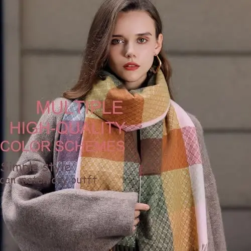 PCIQUTE Women's Long Plaid Blanket Scarf Chunky Oversized Winter Fall Warm Big Tartan Scarves Wrap Shawl Ladies Gifts - 4